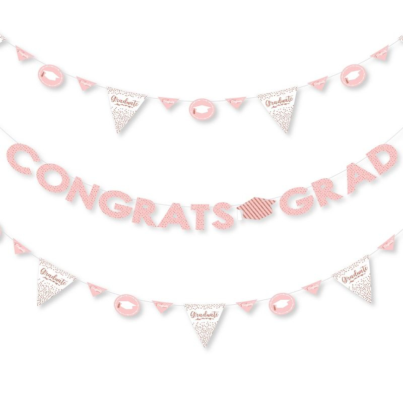 Big Dot of Happiness Rose Gold Grad - Graduation Party Letter Banner Decoration - 36 Banner Cutouts and Congrats Grad Banner Letters
