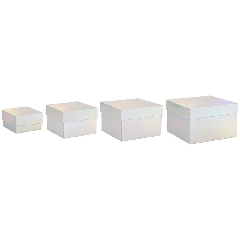 Stockroom Plus Set of 4 Sizes Square Nesting Gift Boxes with Lids for Presents, Decorative Goodie Box for Holidays, Holographic Silver