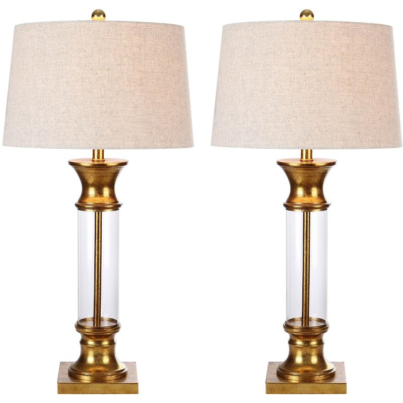 JONATHAN Y Hunter 32" Metal/Glass LED Table Lamp, Gold Leaf (Set of 2)