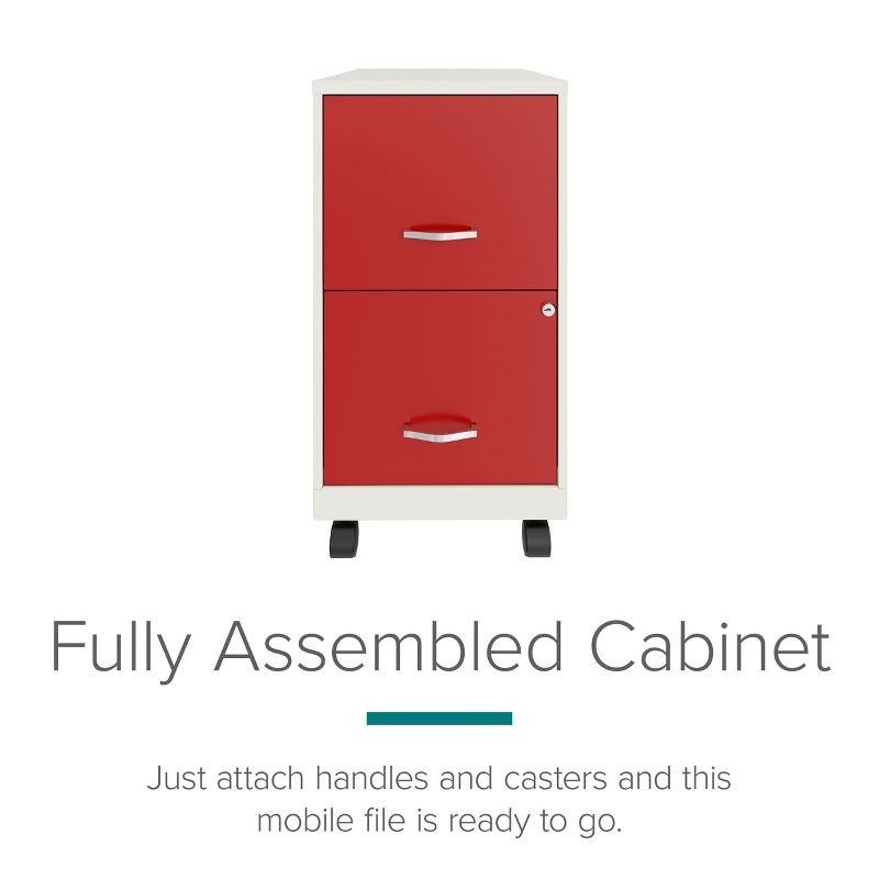 Space Solutions 18" Deep Letter Width Vertical File Cabinet - Pearl White and Red: 2 Drawer Steel, GreenGuard Certified