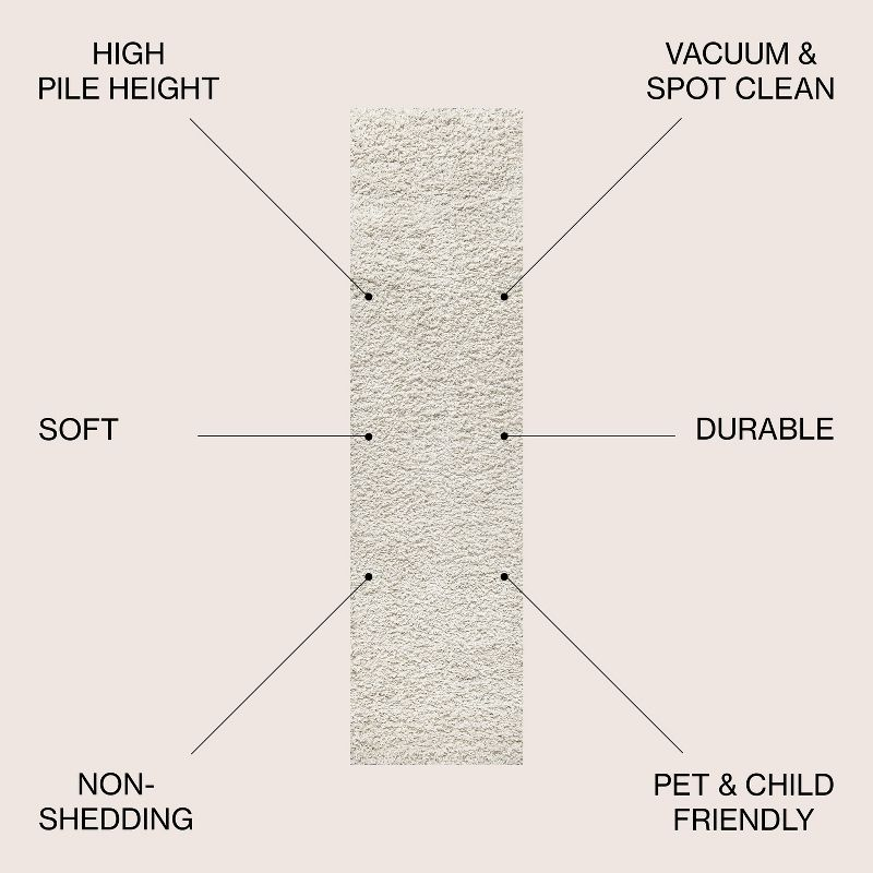 2'x8' Mercer Shag Plush Area Rug, Cream - JONATHAN Y