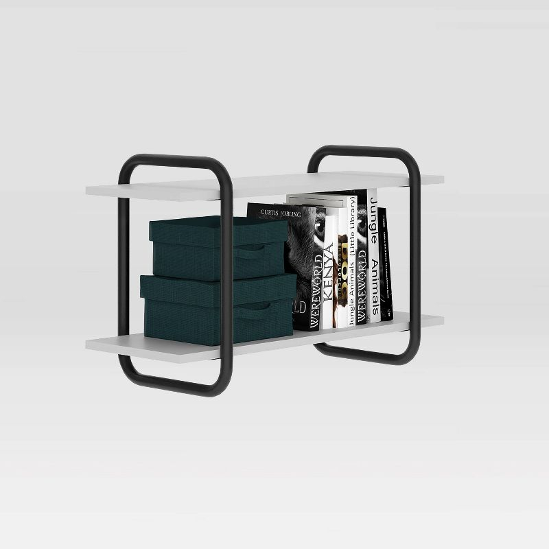 Modern Floating Wall Shelves White - Techni Mobili: 2-Tier, Steel Frame, Decorative Storage