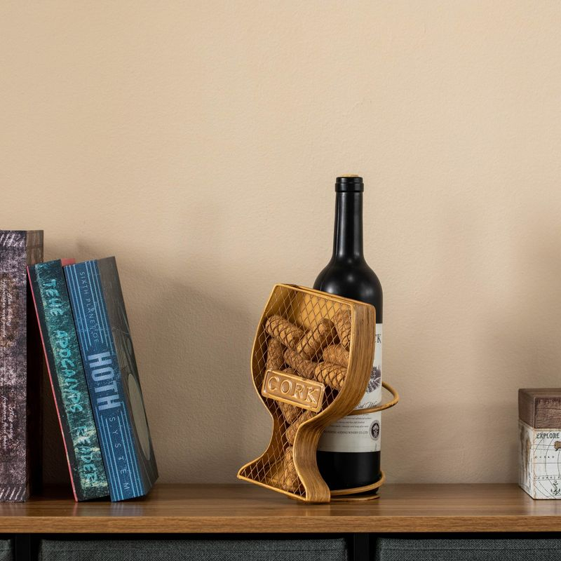 Vintiquewise Decorative Metal Goblet Shape Wine Bottle and Cork Holder A Unique Home Decor Piece and Countertop Accessory