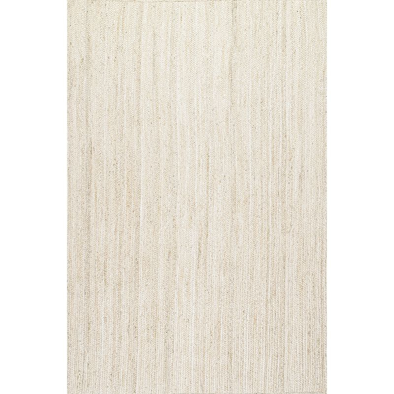 Nuloom 10 Square Rigo Jute Hand Woven Indoor Area Rug, Off White, Solid Farmhouse Design, Natural Fiber Bedroom, Living Room, Kitchen,