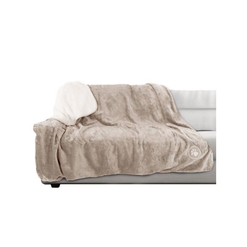 Waterproof Blanket for Pets - Reversible Throw Protects Couch, Car, and Bed from Spills, Stains, or Fur - Plush Blanket by Petmaker (Tan)
