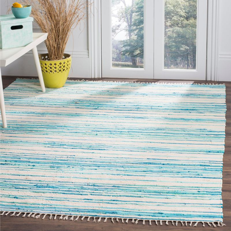 Rag Rug RAR126 Hand Woven Indoor Area Rug - 9'x12' - Ivory/Green - Safavieh