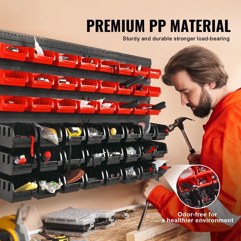 VEVOR Wall Mounted Storage Bins, 48-Bin Parts Rack Organizer Garage Plastic Shop Tool with Wall Panels, Tool Organizer for Nuts, Bolts, Screws