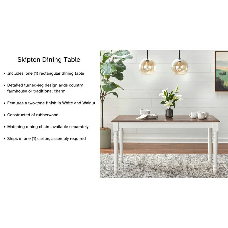 Buylateral 7Pc Skipton Dining Set White/Walnut: Rectangle Table, 6 Wood Chairs, Rubberwood Frame