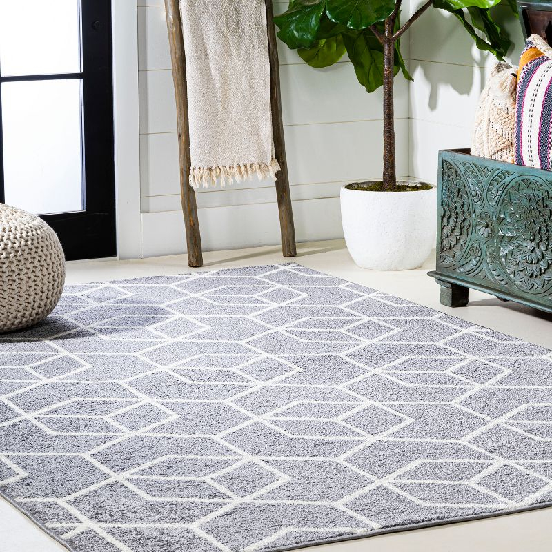 4'x6' Tumbling Blocks Modern Geometric Area Rug, Gray/White - JONATHAN Y
