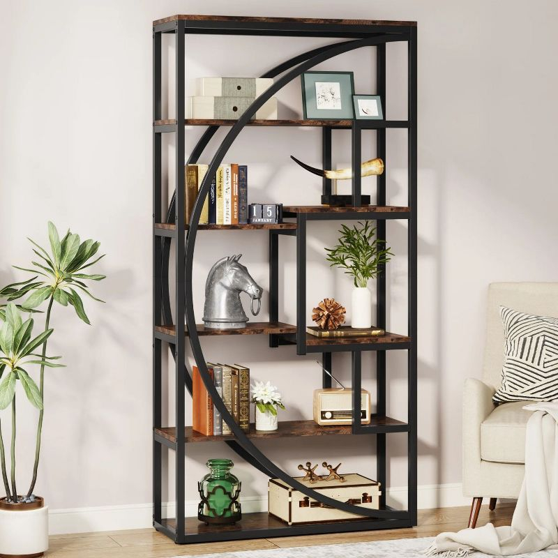 Hommoo Industrial Bookshelf Bookcase with 8 Open Storage Shelf Rustic Brown & Black