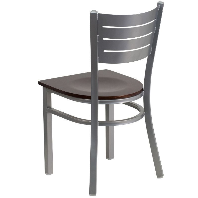 Flash Furniture HERCULES Series Silver Slat Back Metal Restaurant Chair - Walnut Wood Seat