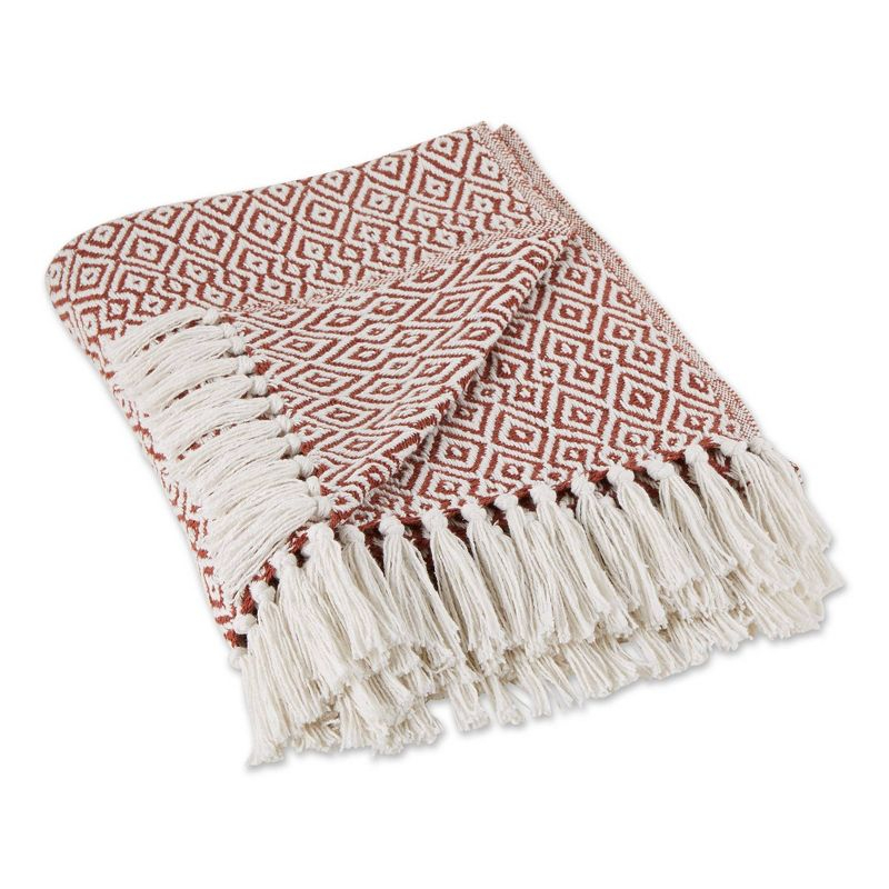 50"x60" Double Diamond Throw Blanket Cinnamon - Design Imports: Cozy Lightweight Cotton, Woven Texture, Machine Washable