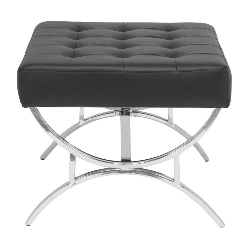 studio designs Newel Modern Square Ottoman Blended Leather and Chrome Metal Frame Chrome/White: Mid-Century Design, 250 lbs Capacity