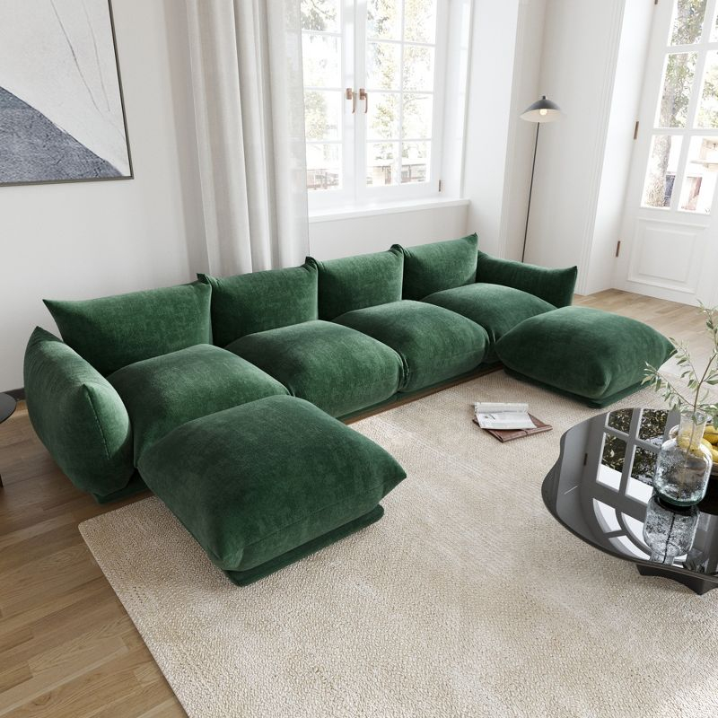 U-Shaped Sectional Sofa,Chenille Minimalist Modular Sofas Couches,6-Seater Sectionals Couch with Wide Reversible Chaise Ottoman for Living Room ,Green