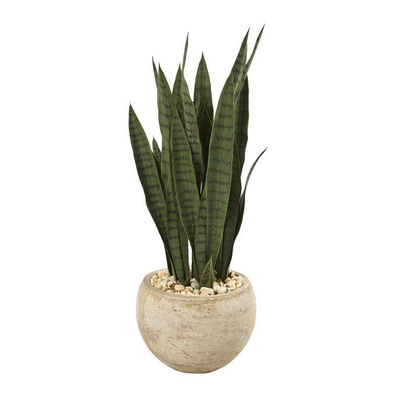 Primrue 32'' Faux Snake Plant (Sansevieria) Plant in Fiber Clay Planter