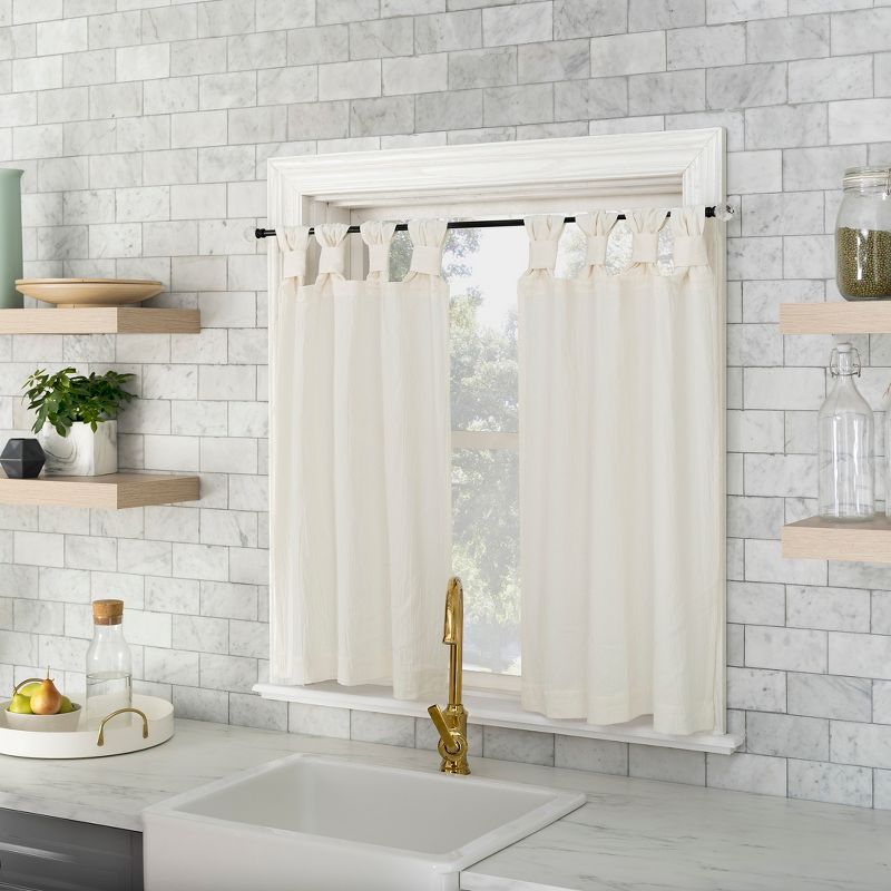 2pc 52"x36" Archaeo Washed Cotton Twist Tab Cafe Curtain Tier Pair Ivory: Kitchen Curtains, 36 Inch, Solid Off-White