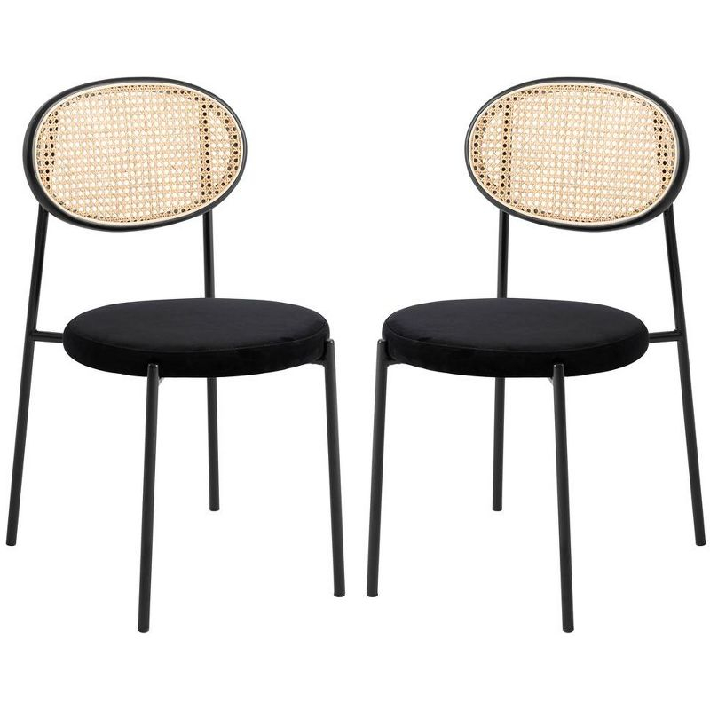 LeisureMod Euston Set of 2 Modern Dining Chairs with Wicker Back and Velvet Seat, Indoor Kitchen, Dining Room, Home, Contemporary Side Chair Seating