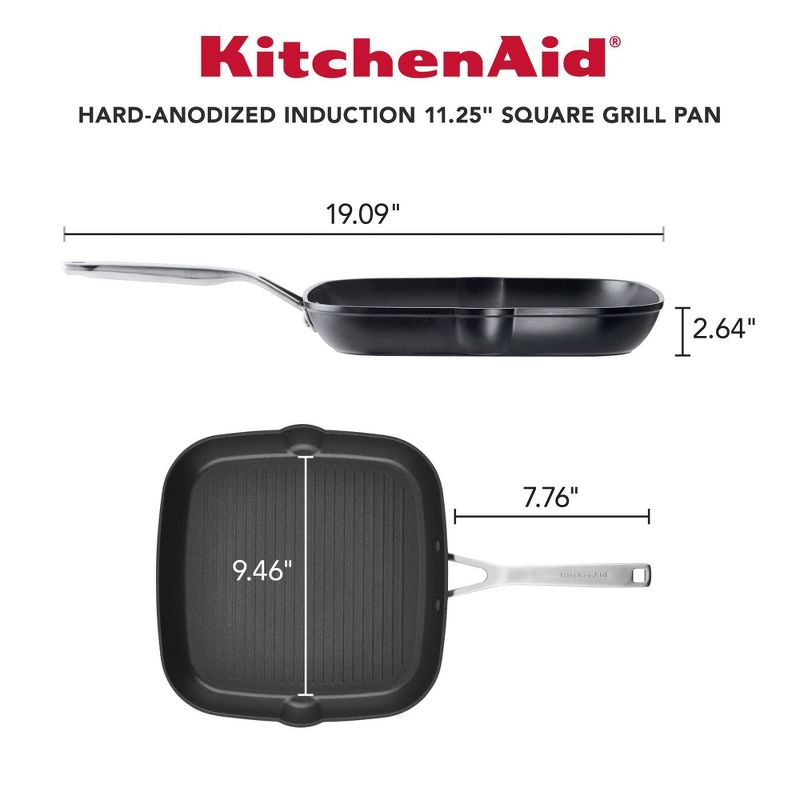 KitchenAid® KitchenAid Hard Anodized Induction Nonstick Stovetop Grill / Griddle Pan, 11.25 Inch, Matte Black