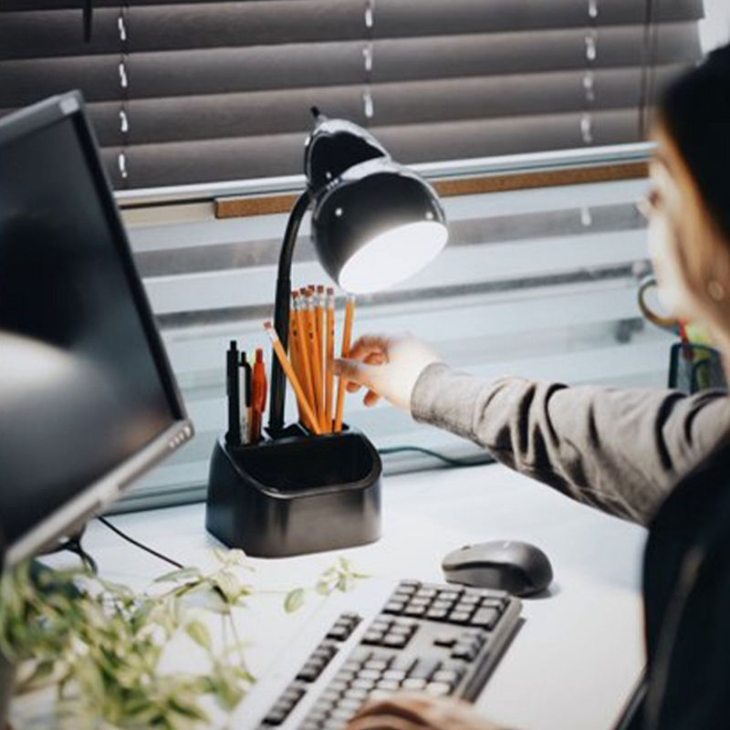 Globe Electric 6.3 x 6.69 x 10.63 Inches Goose Neck Desk Lamp with 10 Watt A-19 Non Dimmable LED Bulb, 2.1a USB Port and Organizer, Black