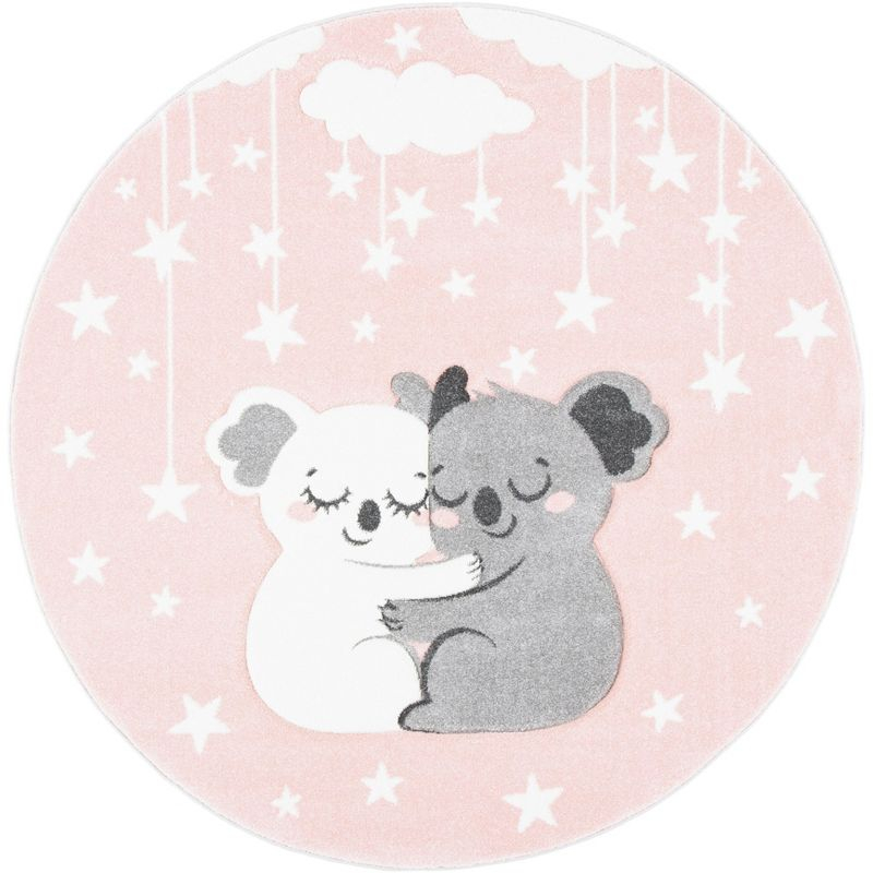 Carousel Kids  CRK195 Loomed Indoor Area Rug - Pink/White - 5'3"x5'3" Round - Safavieh