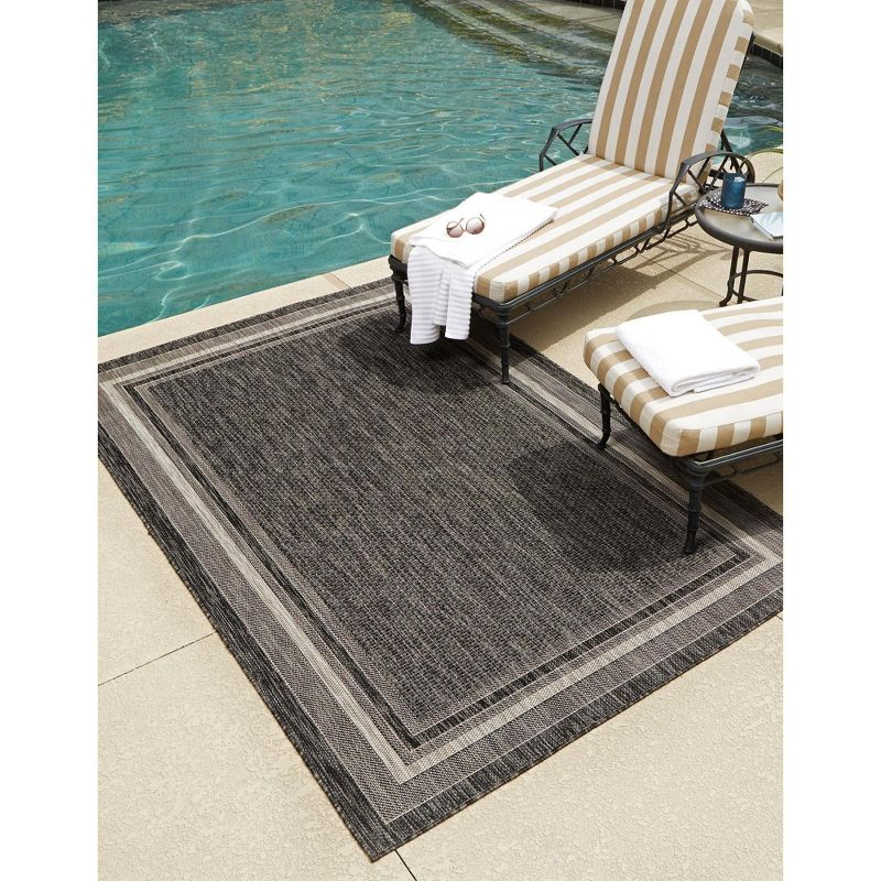 4' x 6' James Modern Border Stripe Indoor/Outdoor Area Rug, Black/Cream - JONATHAN Y