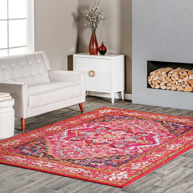 4'x6' Vintage Mackenzie Area Rug Pink - nuLOOM: Medallion Pattern, Low Pile, Indoor, Machine Made, Jute Backing