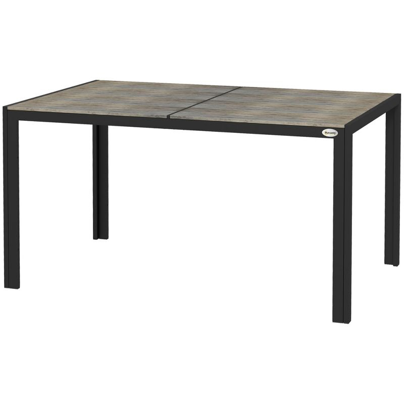 Outsunny Outdoor Dining Table for 6 People, Aluminum Rectangular Patio Table with Faux Wood Tabletop for Backyard, Lawn, 55" x 35.5", Gray