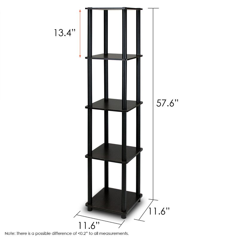 Furinno 5-Tier Corner Square Bookshelf Anti-Tipping Display Rack Shelf for Bathroom&Closet&Home Office&Living Room&Kitchen,Espresso/Black