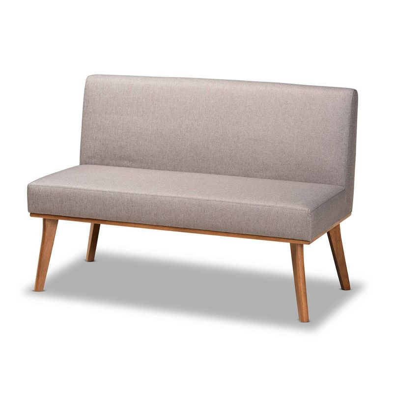 Baxton Studio 4pc Odessa Mid-Century Modern Fabric Upholstered Wood Dining Nook Set Walnut/Brown: Rectangle Table, Bench, 2 Chairs