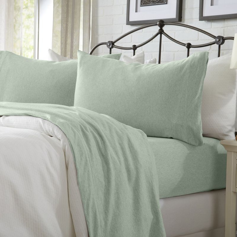 Ultra-Soft Cotton Heathered Melange Jersey Knit Sheet Set - Great Bay Home (Twin XL, Green)