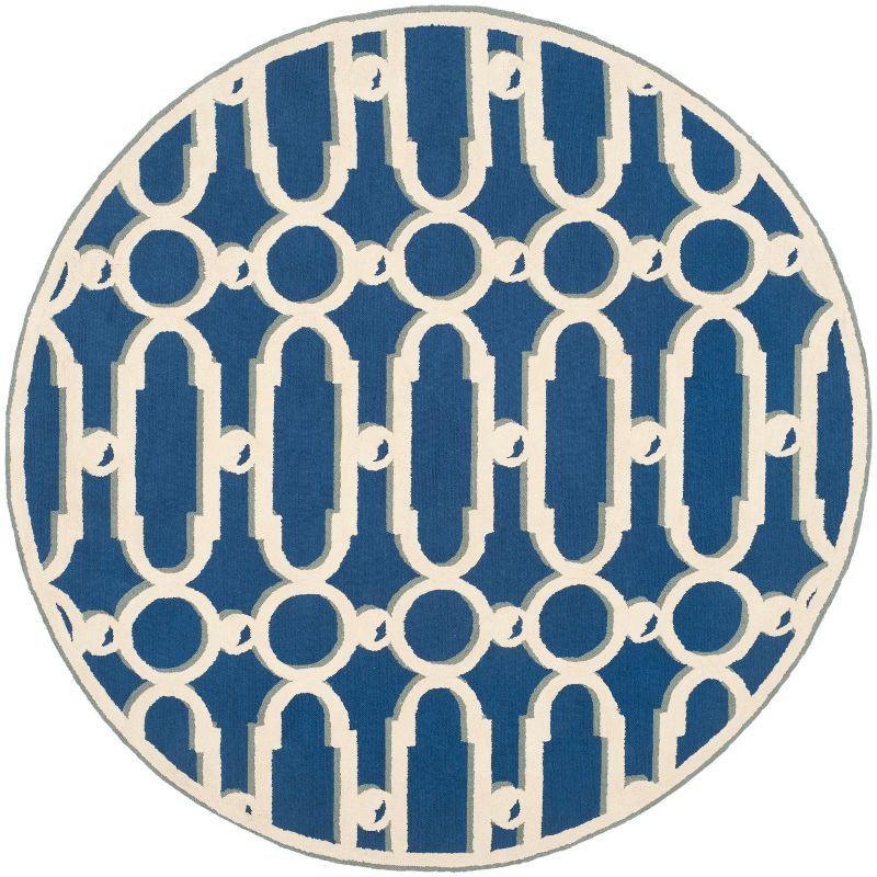 Newport NPT434 Hand Hooked Area Rug - Royal Blue/White - 6' Round - Safavieh.