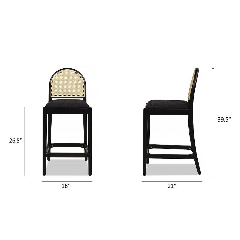 NicBex Dining Chairs Set of 2 Upholstered Chair Curved Back Cane Rattan Counter Stools, Fabric Accent for Kitchen, Bedroom, Black