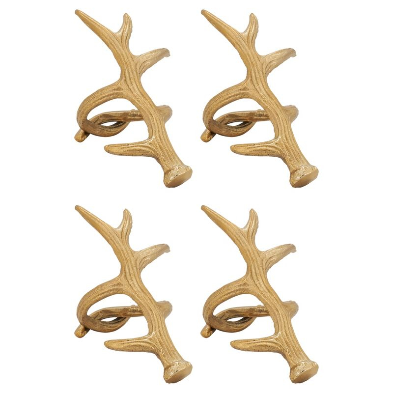 Saro Lifestyle Napkin Rings With Antler Shapes (Set of 4), Gold, 5.5"  x 3.5"
