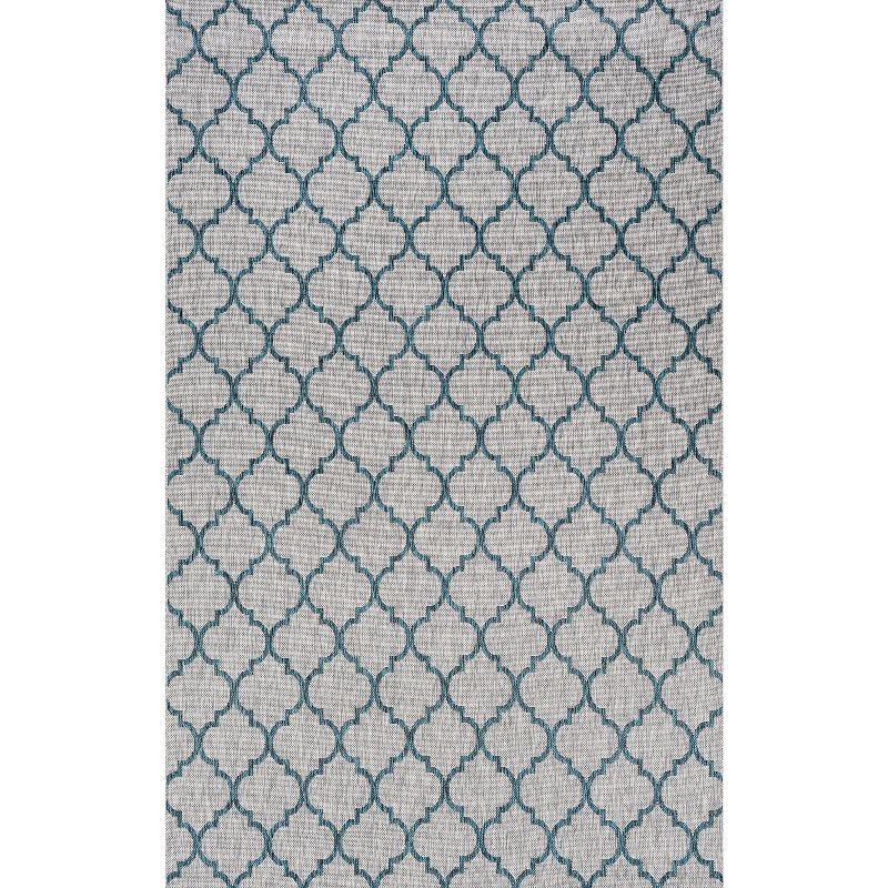8'x10' Arabesque Ogee Trellis Indoor/Outdoor  Area Rug, Gray/Teal - JONATHAN Y