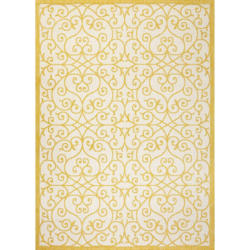 3' x 5' Madrid Vintage Filigree Textured Weave Indoor/Outdoor Area Rug, Cream/Yellow - JONATHAN Y