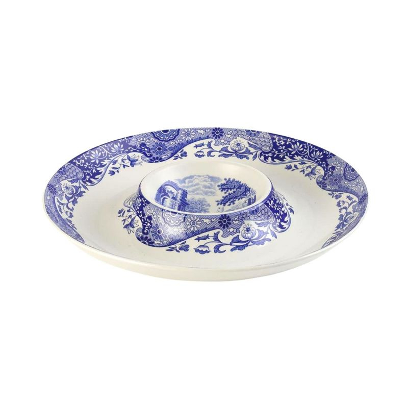 Spode Blue Italian Round Chip & Dip Tray 14.5"- Blue/White