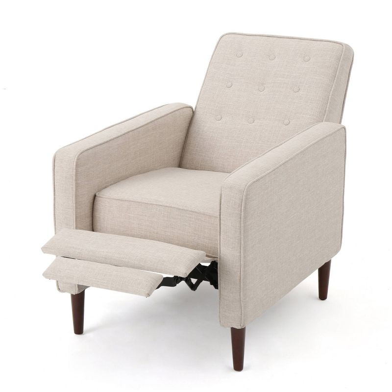 Mervynn Mid-Century Recliner Cream - Christopher Knight Home: Tufted Back, Beech Wood Legs, Polyester Upholstery