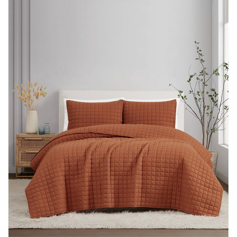 Brooklyn Loom 3pc King Flax Linen Quilts Rust/Orange