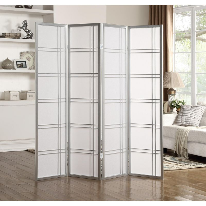Roundhill Furniture Seto 4-Panel Room Divider Screen, Silver