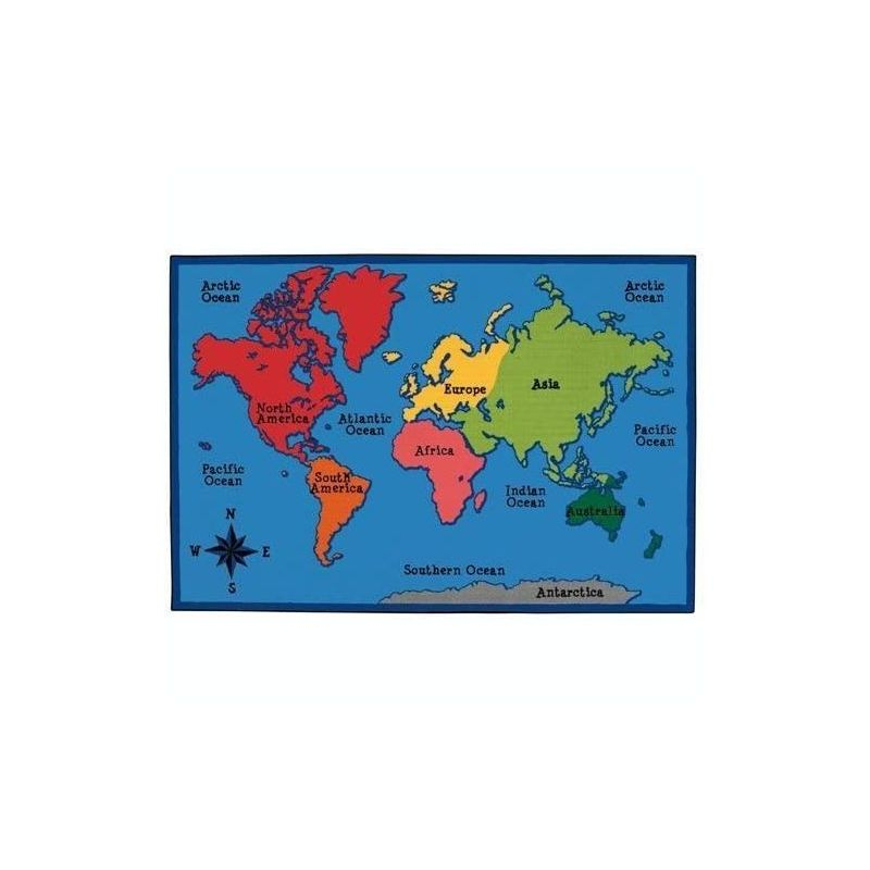 Carpets for Kids World Map Value PLUS Learning Rug, Rectangle, 6'X9'