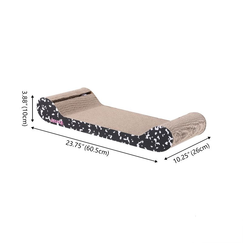 THE LICKER STORE Rini 23.75" Modern Cardboard Lounge Bed Cat Scratcher with Built-In Bell Toys and Catnip, Black/White