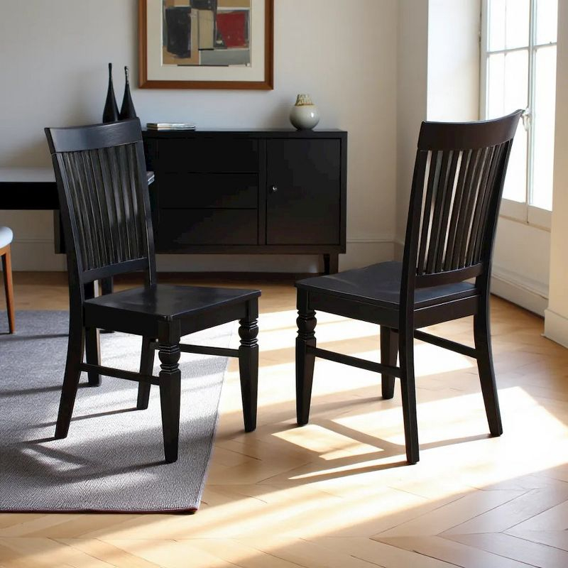 East West Furniture, Weston Dining Wood Seat Chair with Slatted Back in Black Finish, Set of 2
