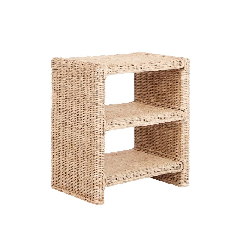 JONATHAN Y Praerie 22" Coastal Bohemian Rattan/Wood 3 Tier End Table, Natural