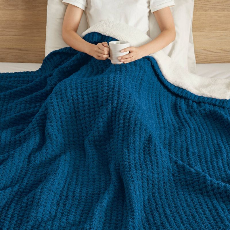 50"x60" Eden Waffle Knit Chenille Throw Blanket Navy Blue - Madison Park