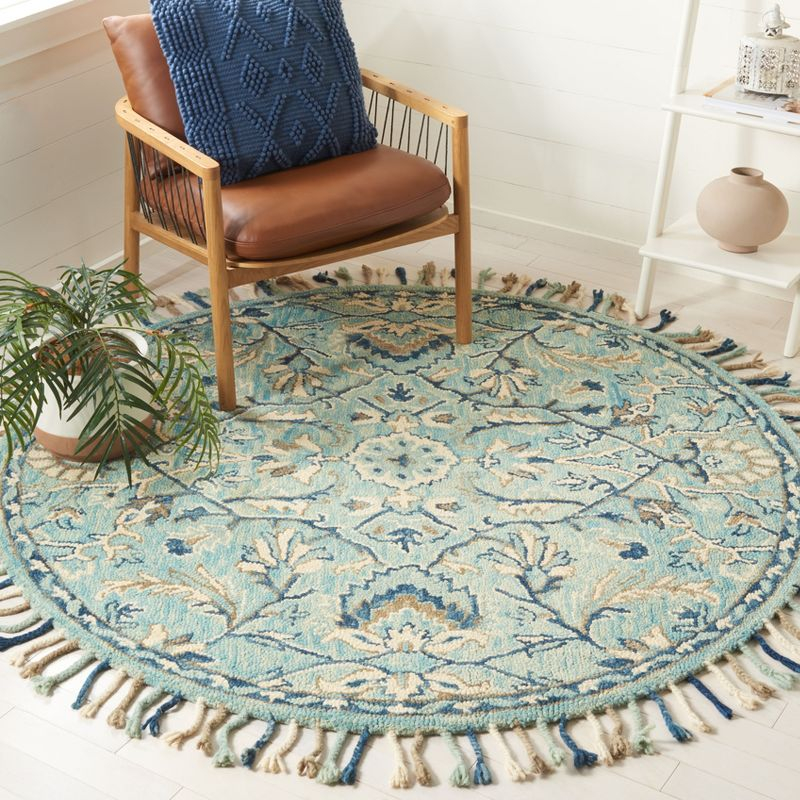 Blossom BLM457 Hand Tufted Area Rug - Blue/Ivory - 6' Round - Safavieh.