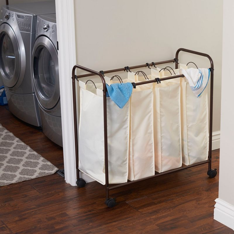 Rolling Laundry Sorter, 4 Bag Laundry Sorter Cart with Washable and Removable Bags