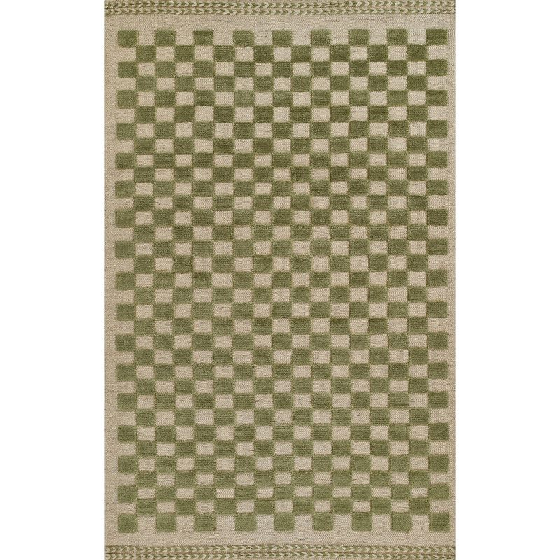 Momeni 5'x8' Willow Check Handwoven Area Rug Green: Wool, Classic Pattern, Low Pile, Indoor Use, Handmade