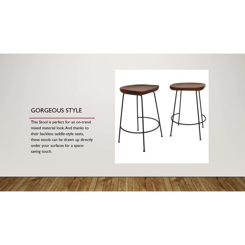 Carolina Living 24.5" Bryson Counter Height Barstool Natural/Black: Set of 2, Metal Frame, Fixed Height