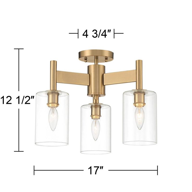 Possini Euro Design Lantico Modern Ceiling Light Semi Flush Mount Fixture 17" Wide Gold 3-Light Clear Glass for Bedroom Kitchen Living Room Hallway