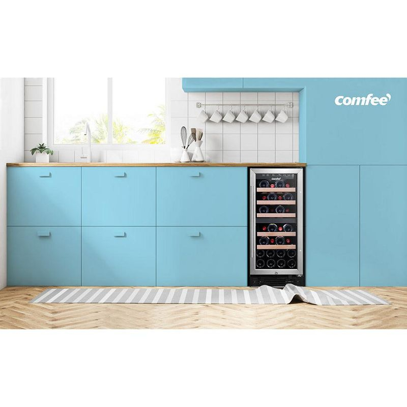 Comfee 28-Bottle Dual Zone Free Standing Beverage and Wine Cooler, Stainless Steel